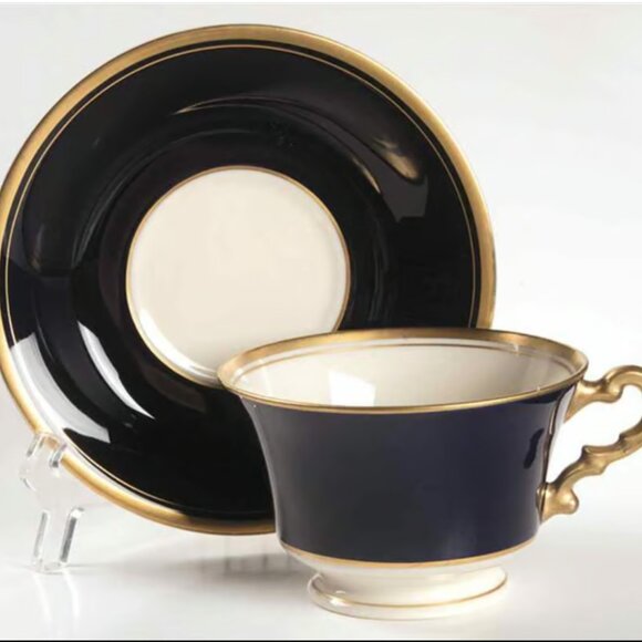 Rare & Elegant! Syracuse China Old Ivory Royal Court Cup & Saucer Set, Navy Blue - Picture 13 of 14